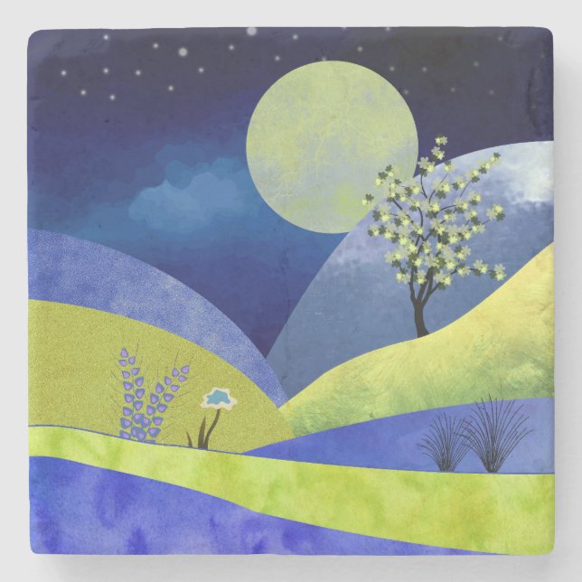 Spring Moonrise Stone Coaster (Front)