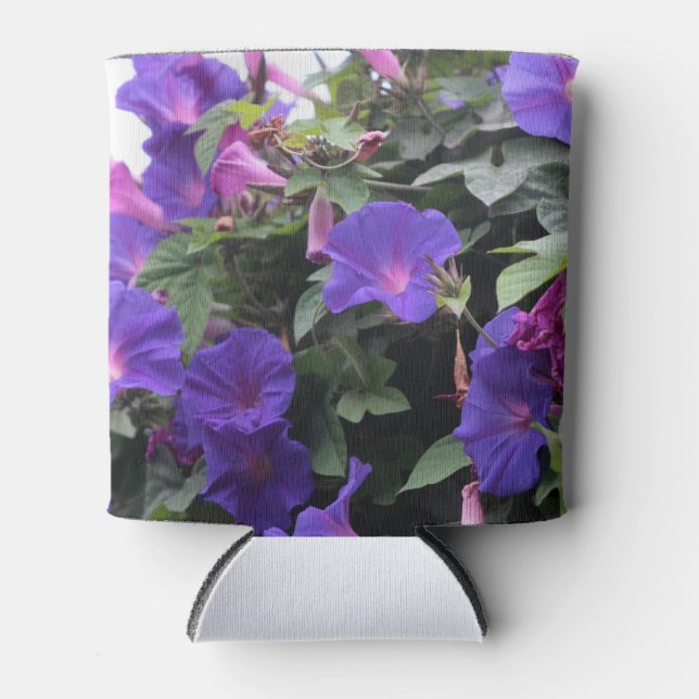 Spring Morning Glories in Blue Can Cooler (Front)