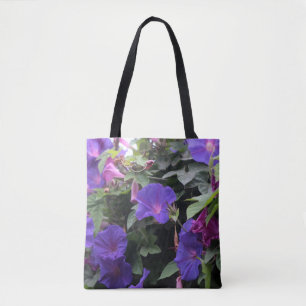 Spring Morning Glories in Blue Tote Bag