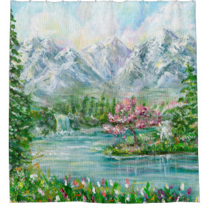 Spring mountain landscape. Original acrylic hand p