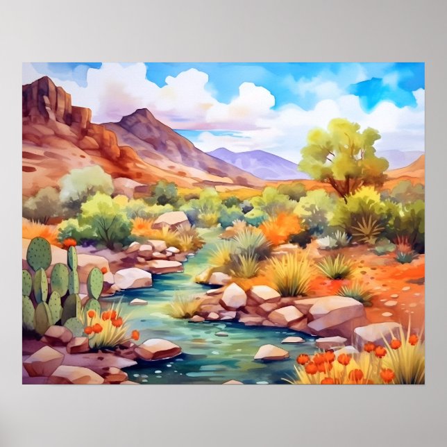 Spring Mountain Nevada Watercolor Landscape Poster (Front)