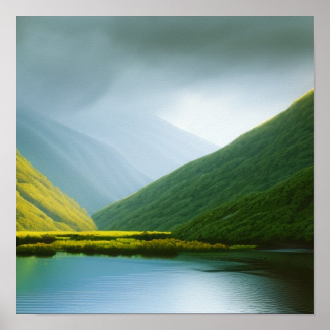 Spring Mountains by a River Poster (Front)
