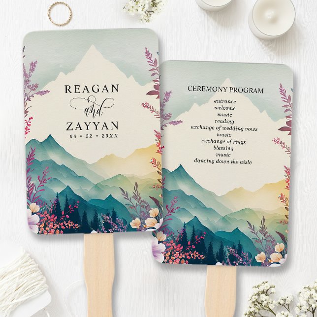 Spring Mountains Floral Wedding Program Hand Fan (Creator Uploaded)