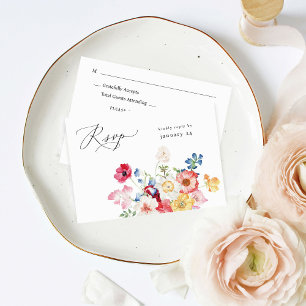 Spring Multi Colour Florals w Meal RSVP  Card