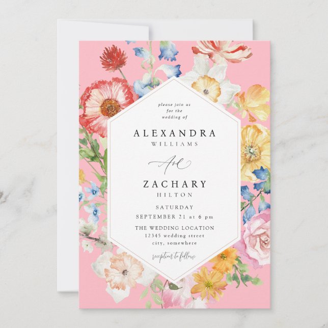 Spring Multi Colour Florals Wedding 2 pink Invitation (Front)