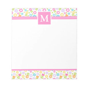 Spring Multi Colour Flowers Monogram Notepad