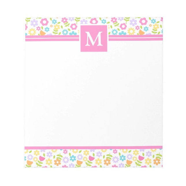 Spring Multi Colour Flowers Monogram Notepad (Front)