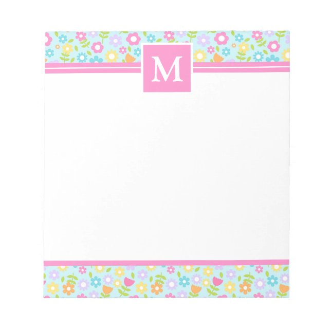 Spring Multi Colour Flowers Monogram Notepad (Front)