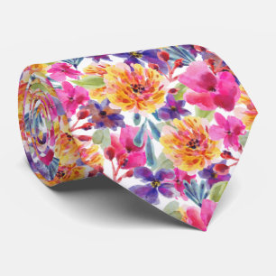 Spring Multicolor watercolor floral bloom Tie