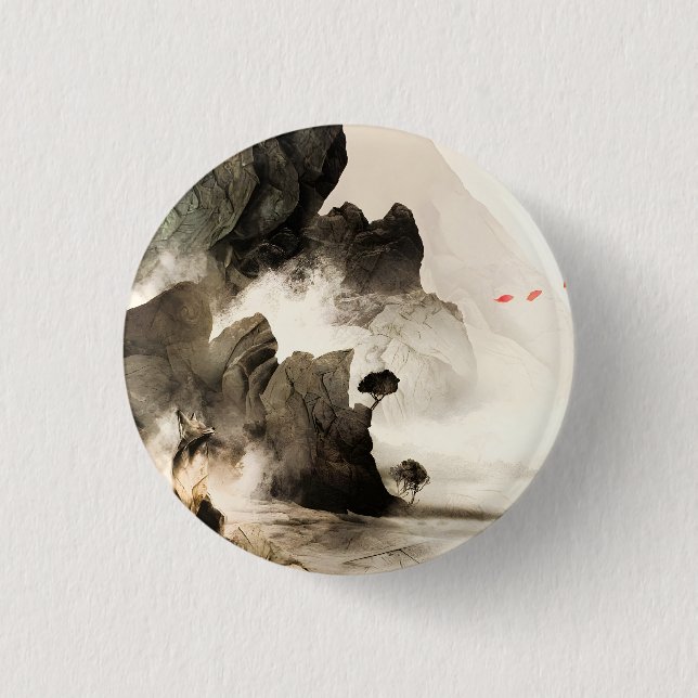 Spring Mystic Fox Misty Mountain Minimalist Zen 1 Inch Round Button (Front)