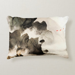 Spring Mystic Fox Misty Mountain Minimalist Zen Accent Pillow