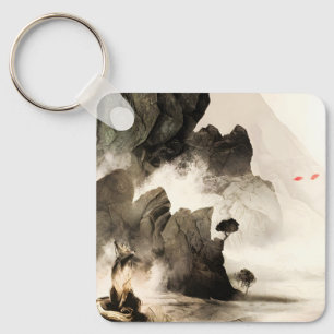 Spring Mystic Fox Misty Mountain Minimalist Zen Keychain
