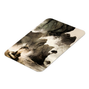 Spring Mystic Fox Misty Mountain Minimalist Zen Magnet