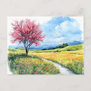 Spring Nature Blossom Postcard Watercolor