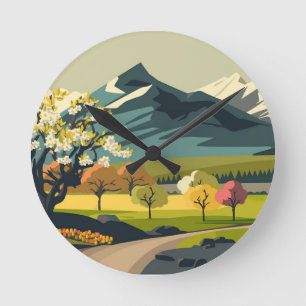 Spring Nature Landscape Round Clock