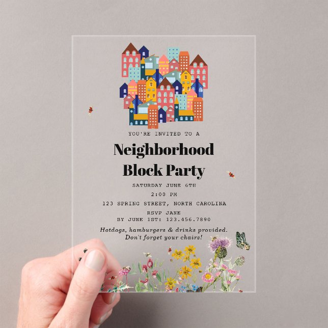 Spring Neighborhood BBQ Block Party Acrylic Invitations (Insitu (Handheld))