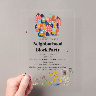 Spring Neighbourhood BBQ Block Party Acrylic Invitations