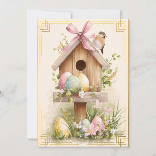 Spring Nest – Easter Birdhouse Delight Card (Front)