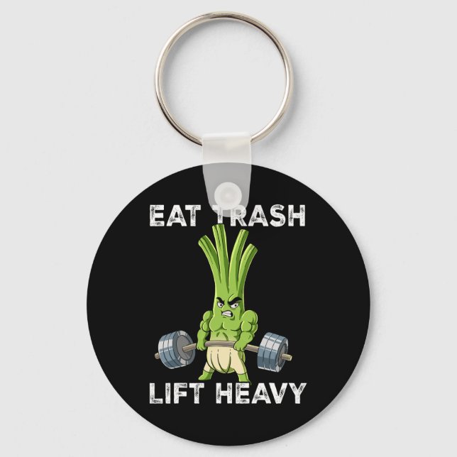 Spring Onion Gym Weight Training Eat Trash Lift He Keychain (Front)