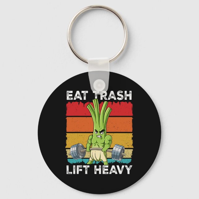 Spring Onion Gym Weight Training Eat Trash Lift He Keychain (Front)