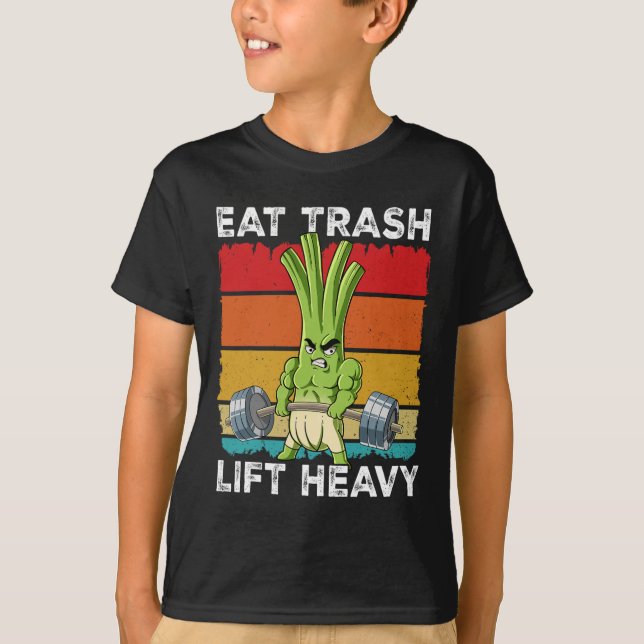 Spring Onion Gym Weight Training Eat Trash Lift He T-Shirt (Front)