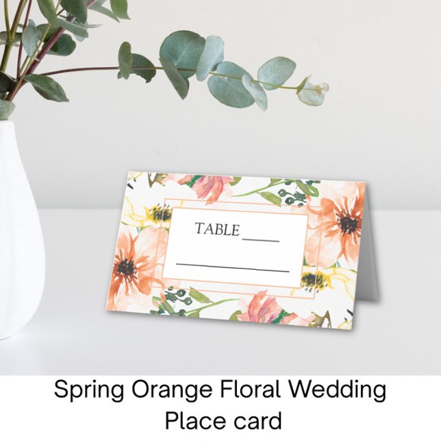 Spring Orange Floral Wedding Place card (Creator Uploaded)