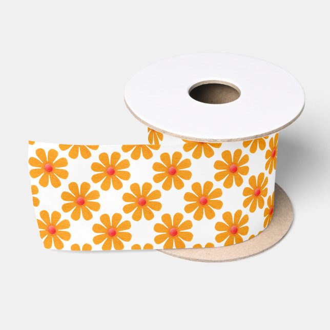 Spring orange flowers satin ribbon (Spool)