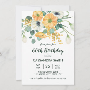 Spring Orange & White Anemone Floral Birthday Invitation