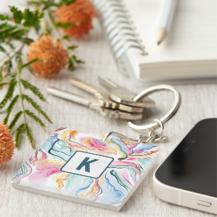 Spring organic texture with flowing wavy shapes keychain