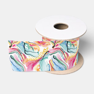 Spring organic texture with flowing wavy shapes satin ribbon