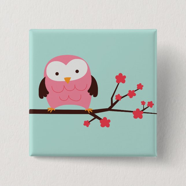 Spring Owl 2 Inch Square Button (Front)