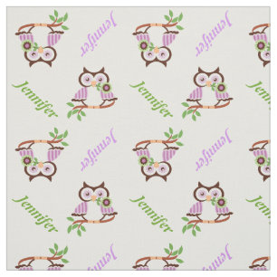 Spring owl and name personalized fabric