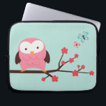 Spring Owl Laptop Sleeve<br><div class="desc">Cute illustration of an owl perched on a cherry tree.</div>