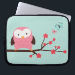 Spring Owl Laptop Sleeve<br><div class="desc">Cute illustration of an owl perched on a cherry tree.</div>