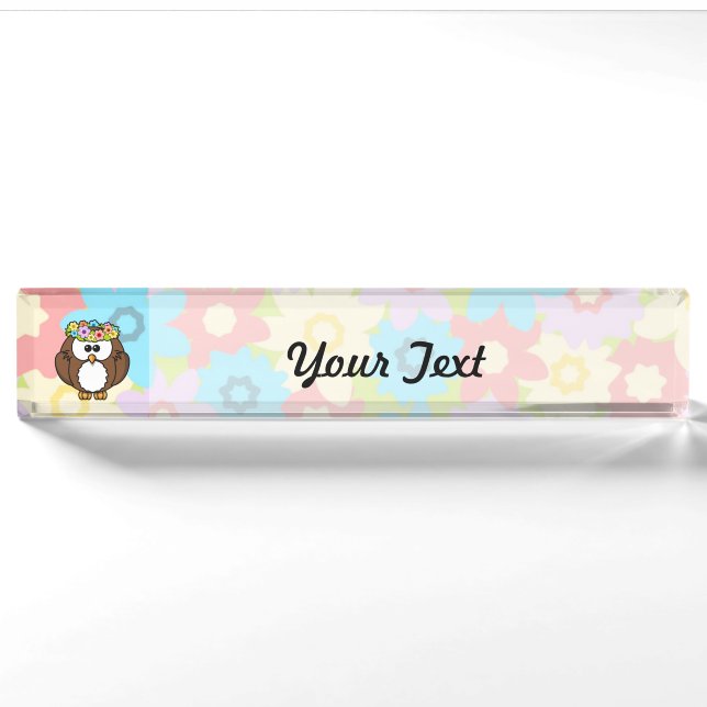 Spring Owl With Flowers Nameplate (Front)