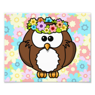 Spring Owl With Flowers Photo Print