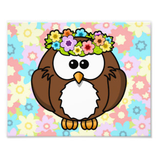 Spring Owl With Flowers Photo Print