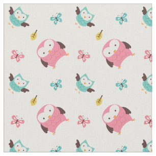 Spring Owls and Butterflies Fabric