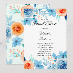 Spring Paint Blue Orange Florals Bridal Shower Invitation