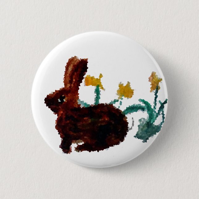 Spring Painting Daffodils Rabbit 2 Inch Round Button (Front)