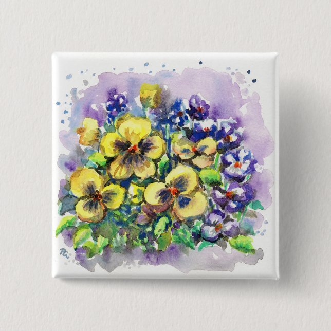 Spring Pansies 2 Inch Square Button (Front)