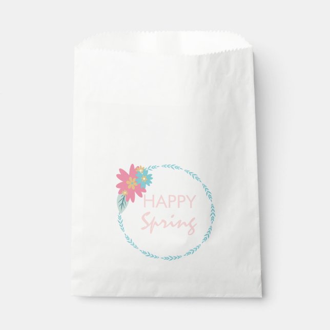 Spring Party Floral Wreath Birthday Flowers Favour Bag (Front)