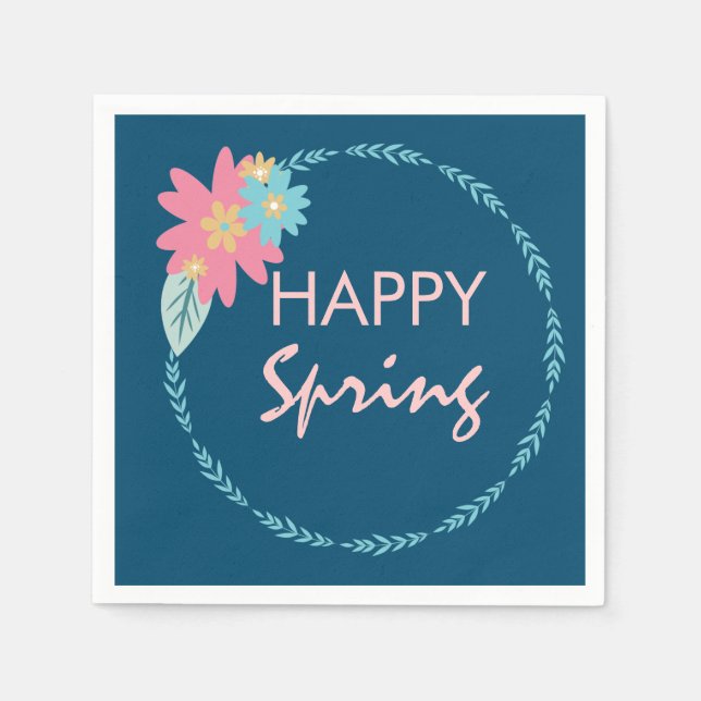 Spring Party Floral Wreath Birthday Flowers Napkin (Front)