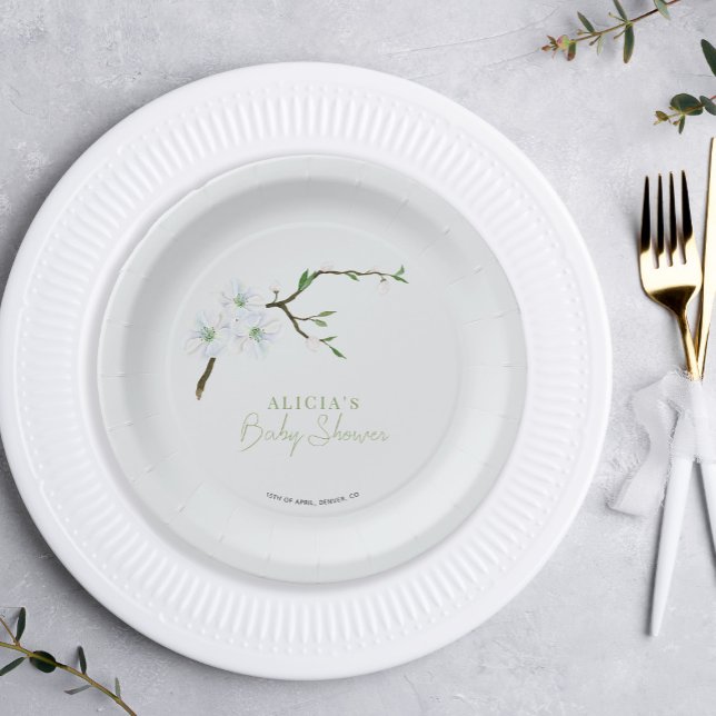 Spring pastel blue floral boy baby shower  paper plate (Creator Uploaded)