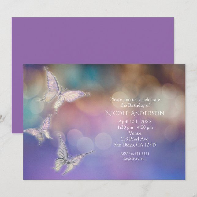 Spring Pastel Butterflies Party Invitations (Front/Back)