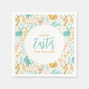 Spring pastel colours Easter symbols pattern Napkin