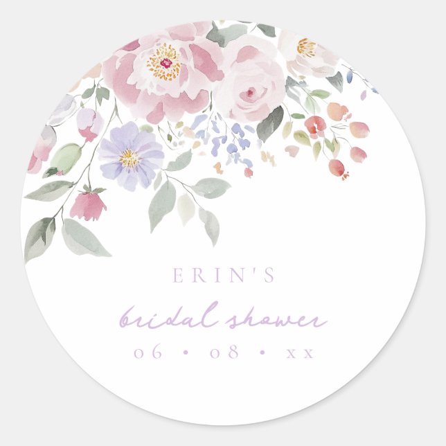 Spring Pastel Floral Bridal Shower Classic Round Sticker (Front)