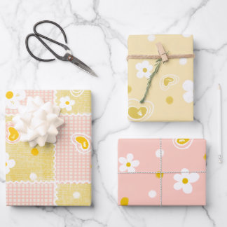 Spring Pastel Floral & Hearts Wrapping Paper Sheet