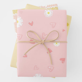 Spring Pastel Floral & Hearts Wrapping Paper Sheet
