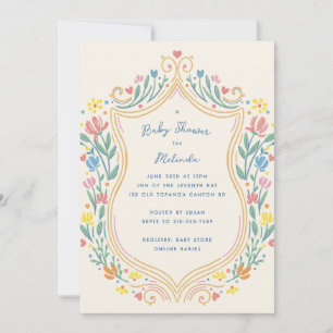 Spring Pastel Floral Shield Baby Shower Invitation